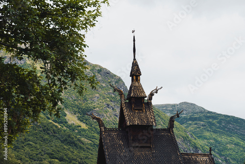 Exterior of Borgund Stave Church at Laerdal, Western Norway.