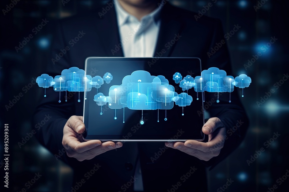 Blockchain technology, data encryption. Businessman using digital tablet with AI blockchain Blockchain technology, data encryption. Businessman using digital tablet with AI blockchain