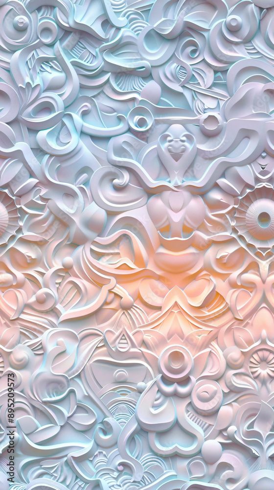 3d rendering of a seamless pattern showing an abstract white relief forming a decorative floral ornament 3d rendering of a seamless pattern showing an abstract white relief forming a decorative floral ornament