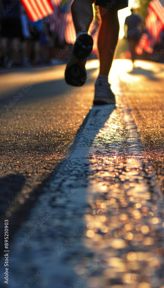Fototapeta premium Patriotic Veteran Racewalking Event Promoting Fitness and Honoring Military Service