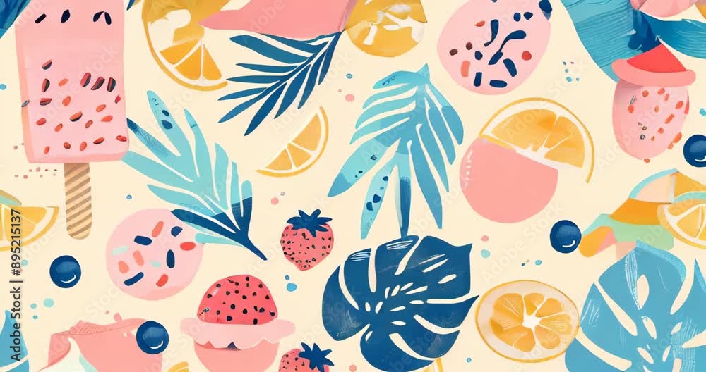summer patterns with soft colors, including ice cream and beach balls for a tranquil feel summer patterns with soft colors, including ice cream and beach balls for a tranquil feel