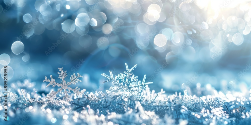 Explore the enchanting beauty of a winter snowflake in a frosty wonderland. Its intricate details exhibit the charm of winter in a dreamy light, showcasing the cold allure of the season Explore the enchanting beauty of a winter snowflake in a frosty wonderland. Its intricate details exhibit the charm of winter in a dreamy light, showcasing the cold allure of the season