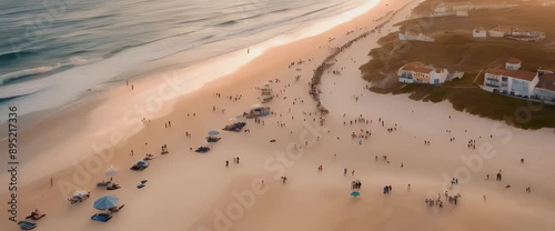 Aerial Praia ocean sunset Portugal people Leiria Ferrel endless coastline Baleal beach view photo