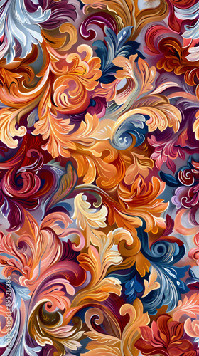 Intricate and seamless pattern of vibrant floral designs repeating