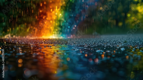 A vibrant image of a rainbow appearing through the rain © Ibad