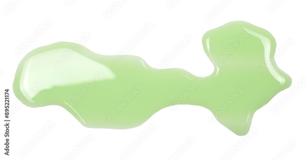 Green laundry conditioner spilled isolated on white, top view, clipping path	
