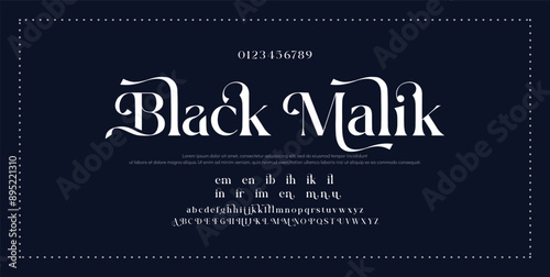 Luxury wedding alphabet letters font with tails. Typography elegant classic lettering serif fonts and number decorative vintage retro concept for logo branding. vector illustration.