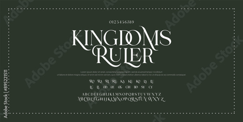 Luxury sans serif alphabet letters font and number. Classic Lettering Minimal Fashion Designs. Typography decorative wedding fonts and logo. vector illustration.