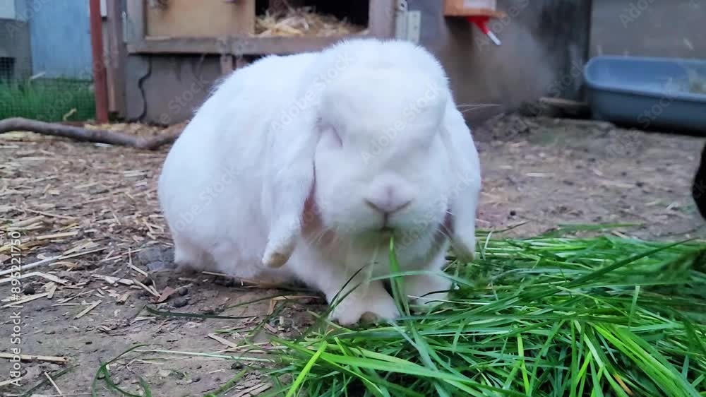 Weiße Hassen mit Grass füttern