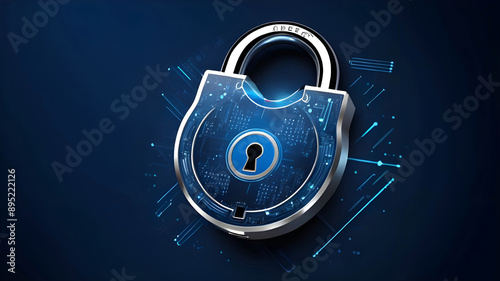 Data security and cybersecurity: Lock on circuit pattern