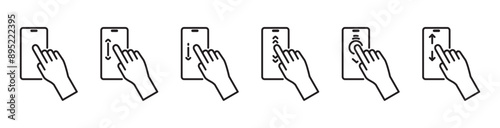 Scrolling screen sign. Finger gesture icon in smartphone screen, Finger gesture icon scrolling smartphone screen, outline style of finger tuching and scrolling in transparent background. vector illust