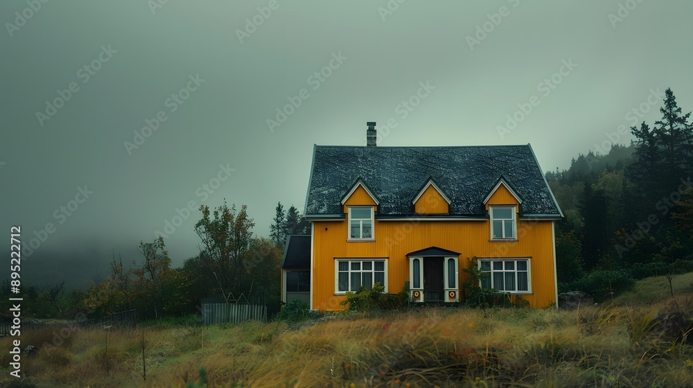 Yellow House in Foggy Forest Yellow House in Foggy Forest