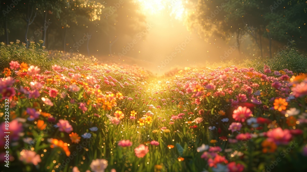 Obraz premium Sunlit Meadow of Blooming Flowers