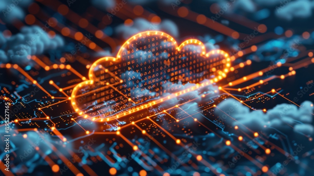 A digital representation of cloud computing with neon-colored data streams flowing into a cloud icon, symbolizing the concept of big data and information transfer on the internet. A digital representation of cloud computing with neon-colored data streams flowing into a cloud icon, symbolizing the concept of big data and information transfer on the internet.