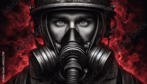 person in gasmask