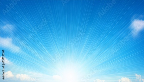 Sun light flare on blue sky background. Vector sunny summer background with sunbeams