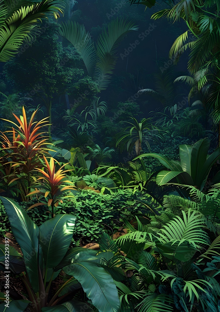 Fototapeta premium Dense Tropical Rainforest with Lush Greenery