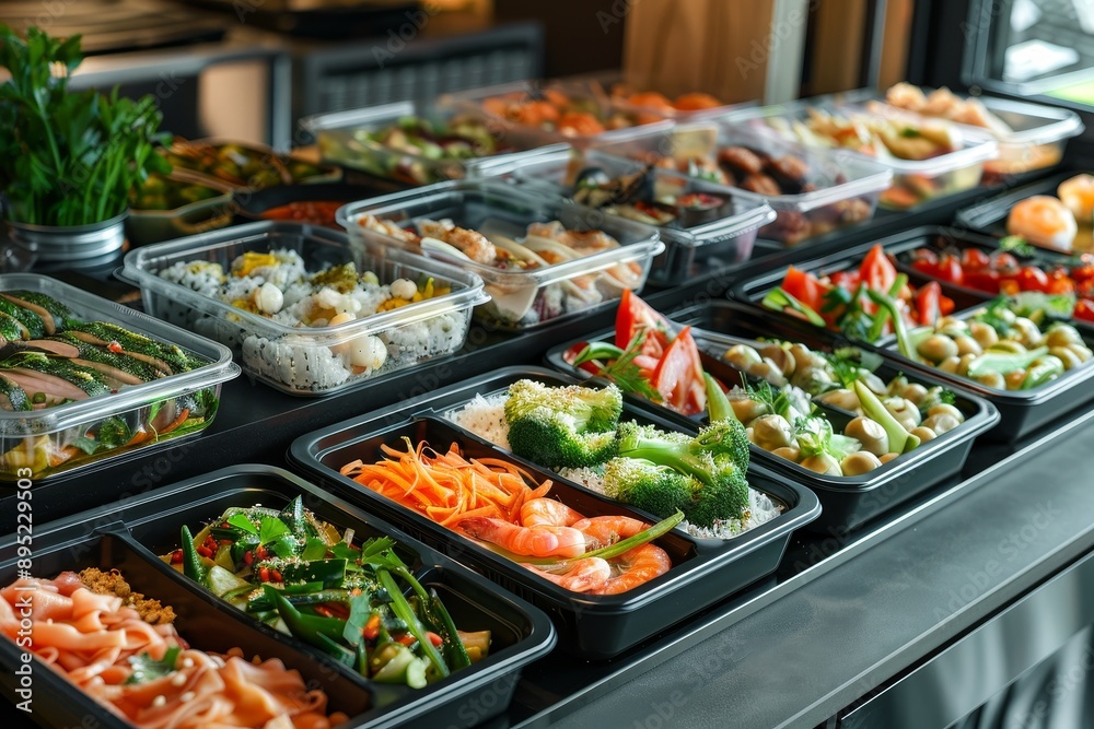 Self service restaurant offering diverse culinary delights in gastronomic containers Self service restaurant offering diverse culinary delights in gastronomic containers