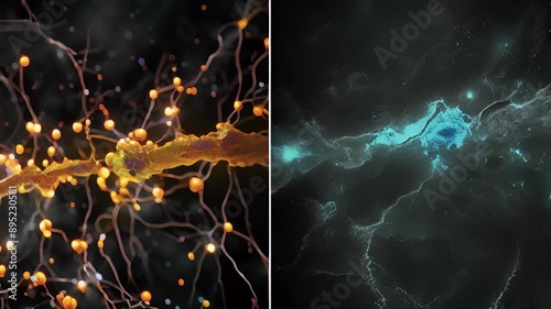 A sidebyside comparison of a myelinated and unmyelinated axon highlighting the importance of myelination in signal transmission. photo