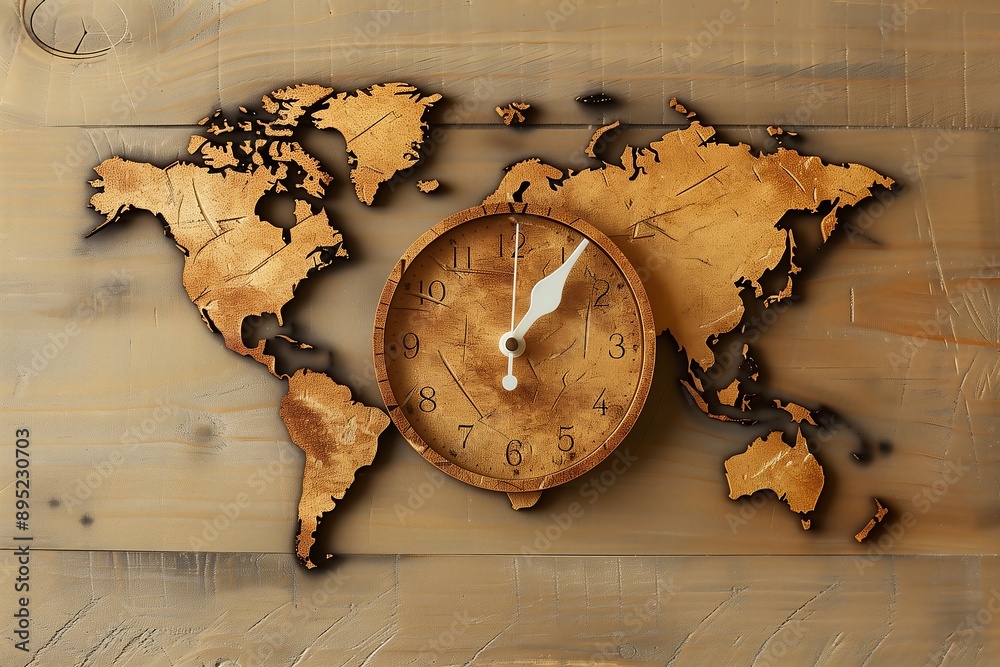 Clock as a world map, global synchronization, interconnectedness, time ...