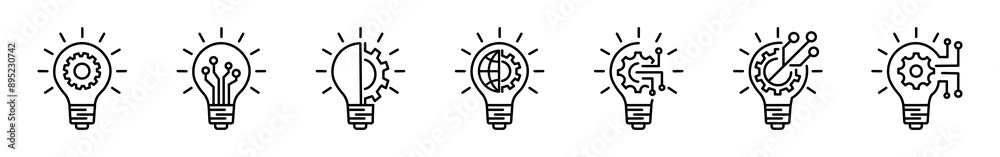 Vector set of innovation icons. Light bulb and cog inside. Inspiration linear icon. Innovation icon set eps10 Vector set of innovation icons. Light bulb and cog inside. Inspiration linear icon. Innovation icon set eps10