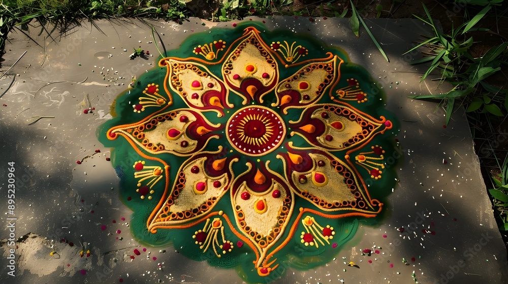Traditional Indian rangoli design with vibrant colors and floral ...