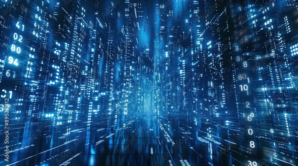 The image depicts a dense array of blue, digital binary code, resembling a computer screen backdrop or a futuristic data stream. The image depicts a dense array of blue, digital binary code, resembling a computer screen backdrop or a futuristic data stream.