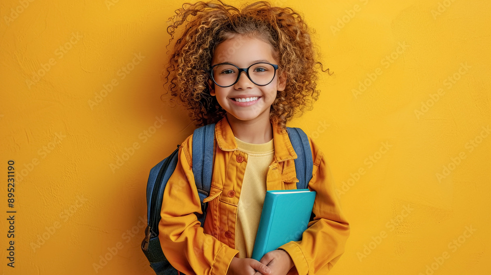 Portrait of happy face school child in glasses, Back to school. Portrait of happy face school child in glasses, Back to school.