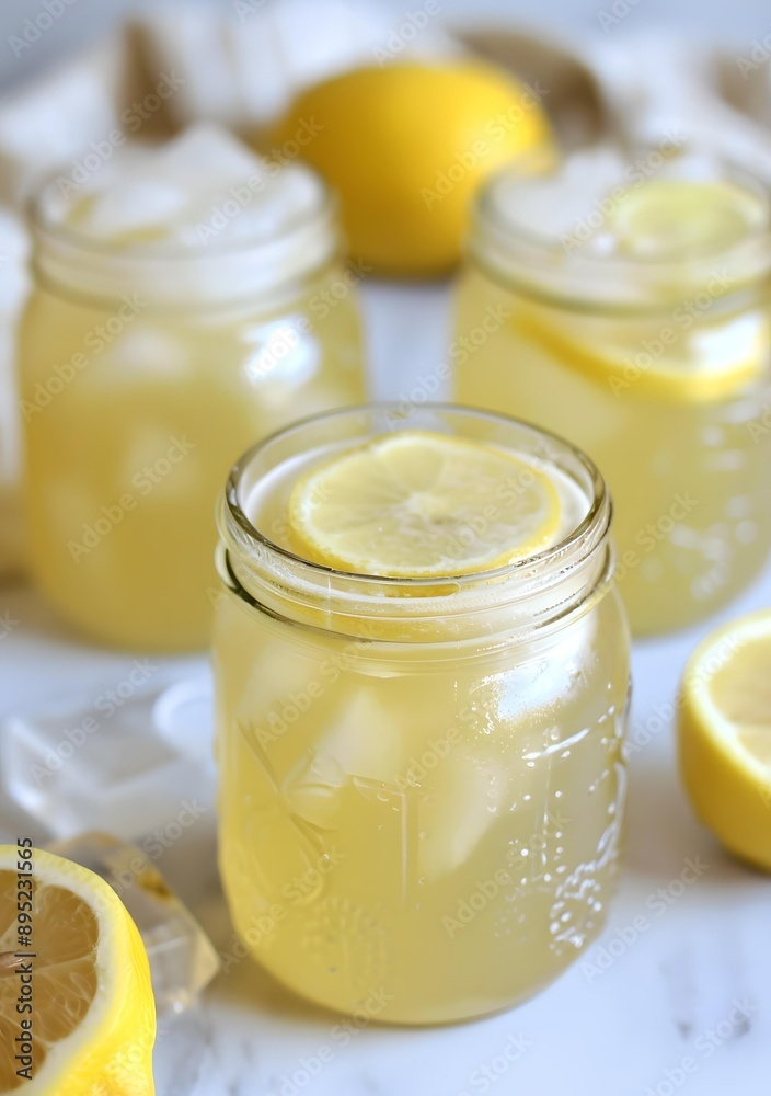 Refreshing Lemonade in Mason Jars with Lemon Slices Refreshing Lemonade in Mason Jars with Lemon Slices