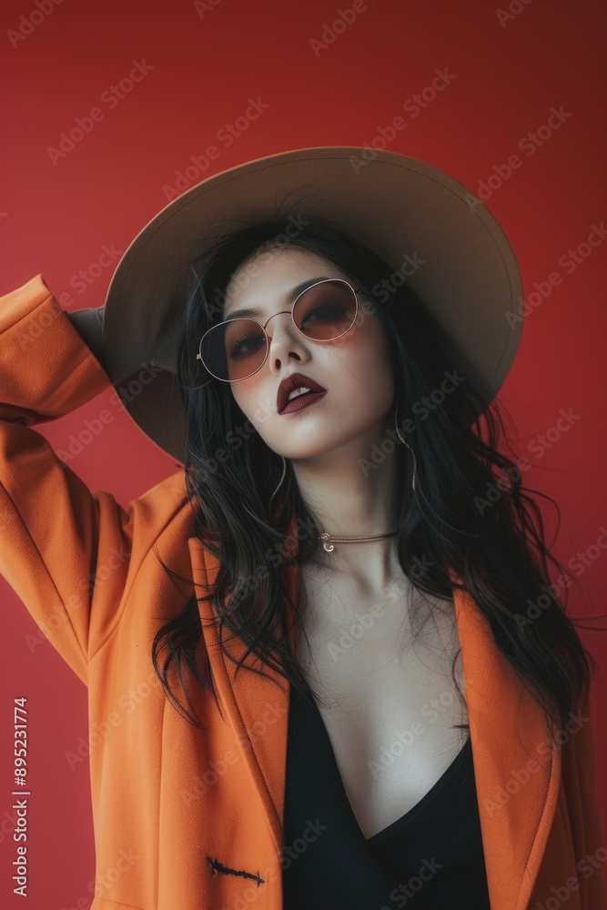A woman wearing a hat and sunglasses, outdoors A woman wearing a hat and sunglasses, outdoors