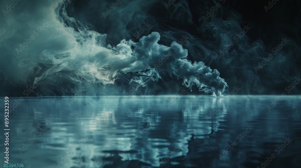 Naklejka premium A swirling mist of smoke and light is set against a black background