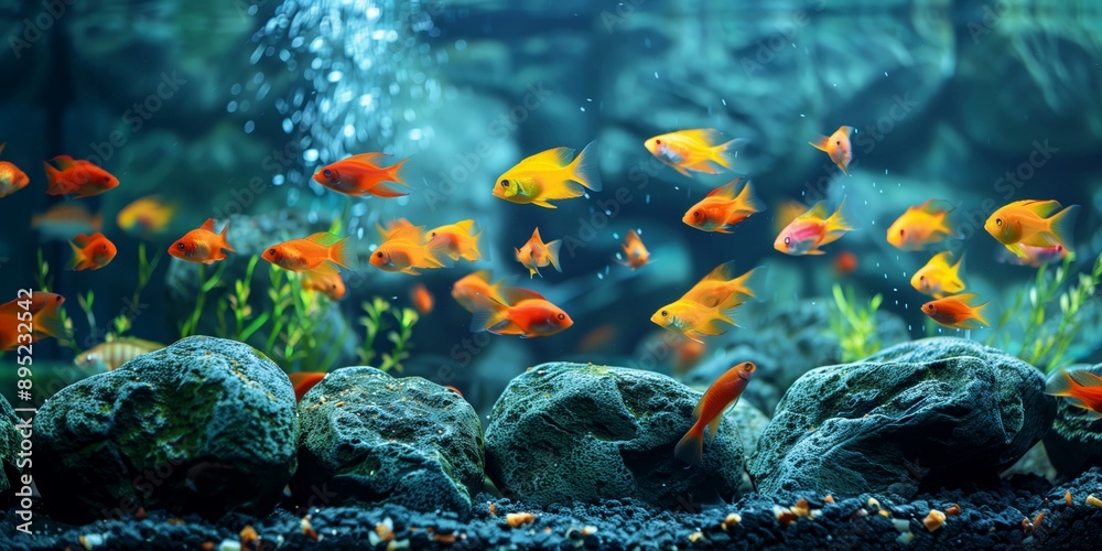Naklejka premium Aquarium Photography, Premium Aquarium Display Showcasing an Array of Exotic Fish