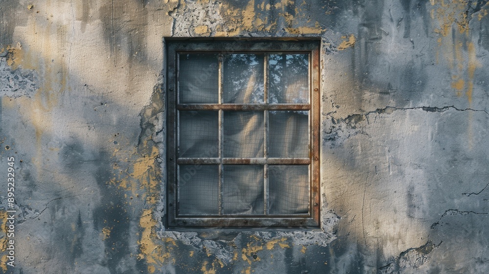 A close-up view of a building's exterior wall with a large glass window A close-up view of a building's exterior wall with a large glass window