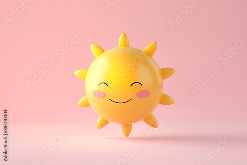 Cute cartoon 3d smiling sun character on pastel pink background. Generative AI.