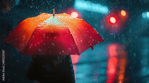 Wallpaper Mural An artistic shot of a person holding a bright umbrella in a downpour Torontodigital.ca
