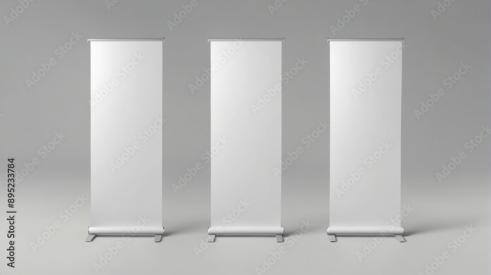 Three blank white roll-up An empty portable booth Three blank white roll-up An empty portable booth