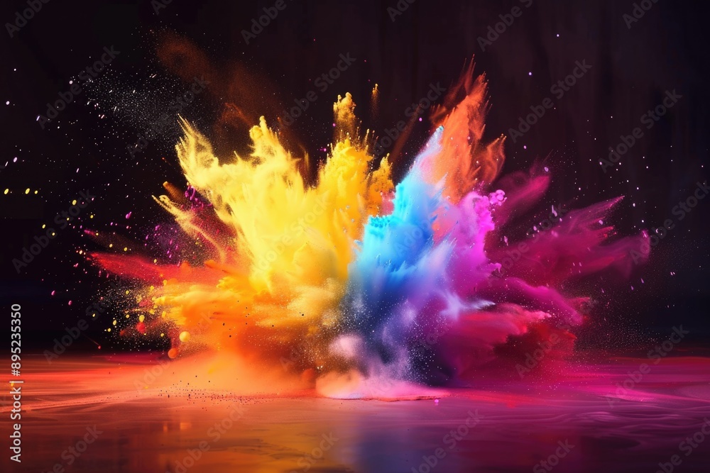 A vibrant and dynamic image of a colorful explosion of powder on a black background A vibrant and dynamic image of a colorful explosion of powder on a black background