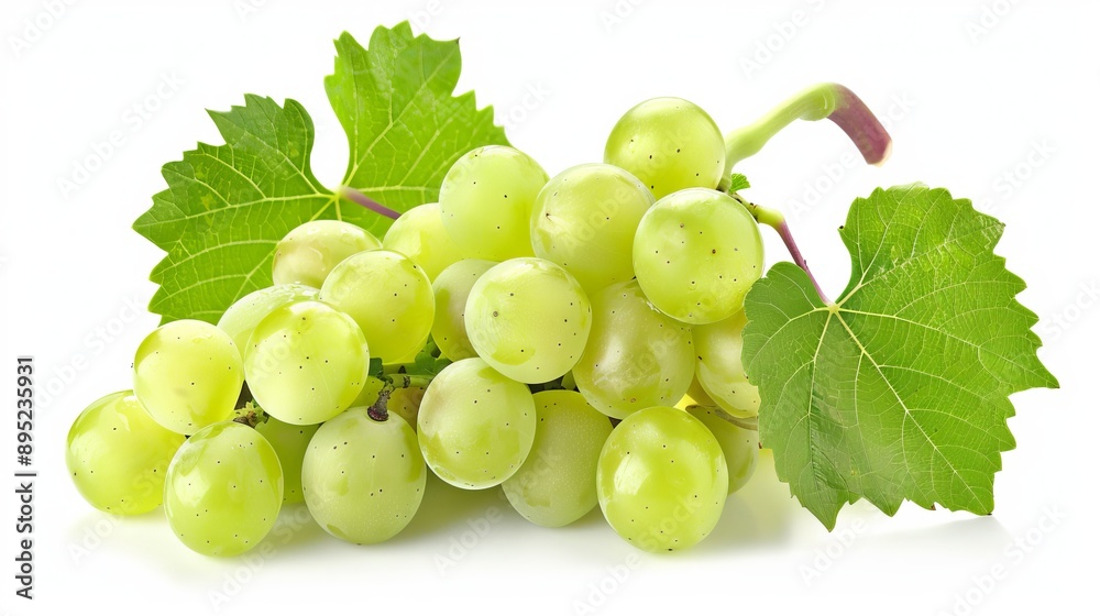 Fresh, green grape with leaves, on white background. Can be easily cut out. Clear and sharp image. Fresh, green grape with leaves, on white background. Can be easily cut out. Clear and sharp image.