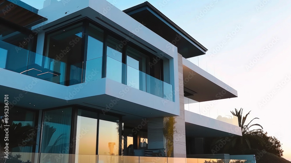 Modern Luxury Villa with Swimming Pool at Dusk Modern Luxury Villa with Swimming Pool at Dusk