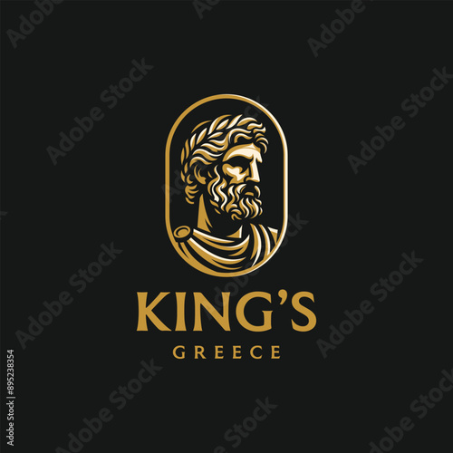 Greek king head statue logo illustration