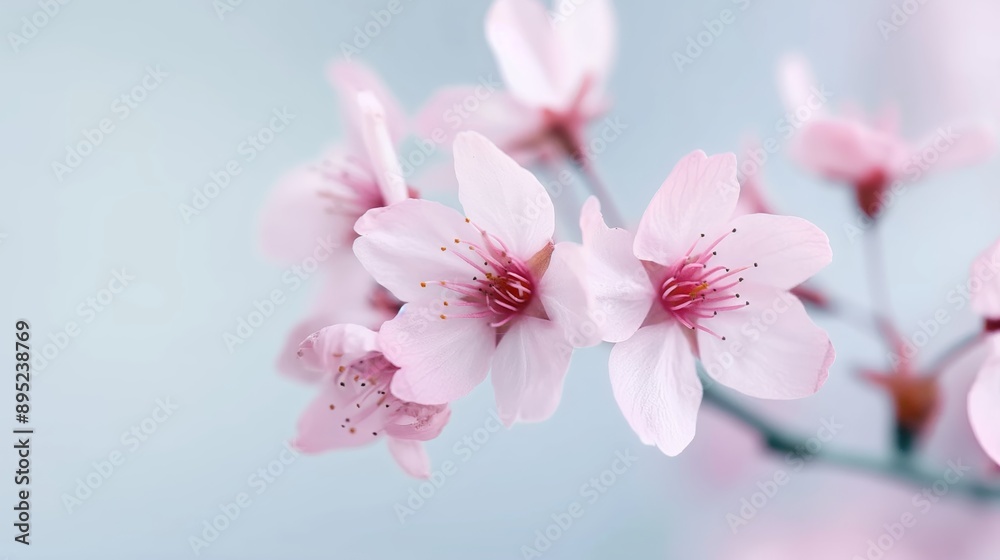 Delicate Pink Cherry Blossom Flower with Soft Petals on a Minimalist Light Background