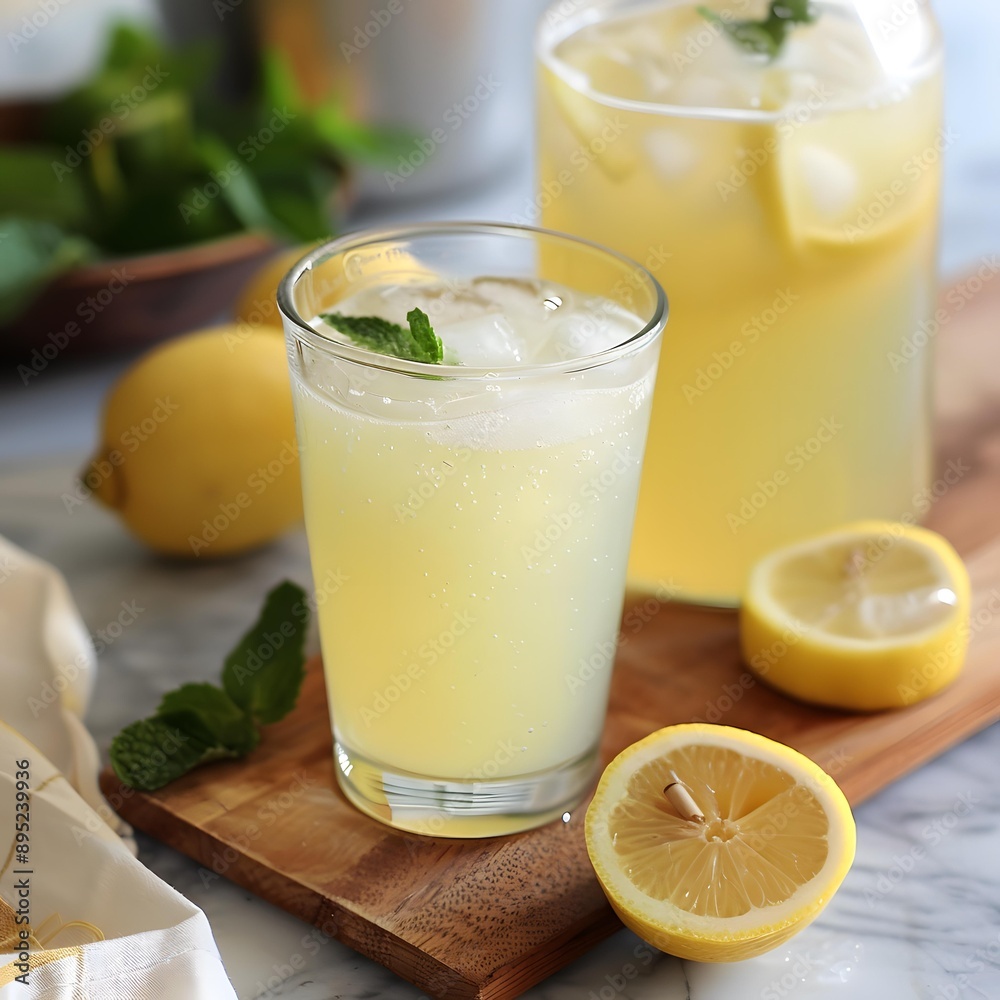 Fototapeta premium Refreshing Homemade Lemonade with Mint and Ice