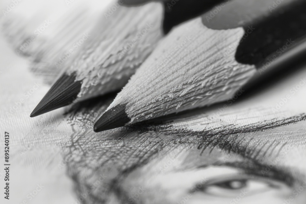 A close-up illustration of a person's face with a pencil, ideal for depicting creative processes or artistic inspiration A close-up illustration of a person's face with a pencil, ideal for depicting creative processes or artistic inspiration