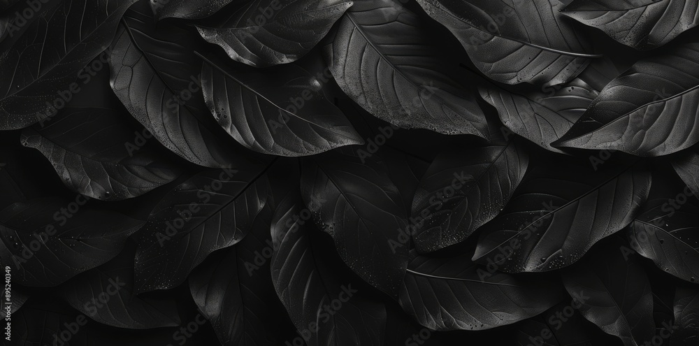 An abstract black leaf texture for a tropical leaf background. Flat lay, dark nature concept, tropical leaf, digital art. An abstract black leaf texture for a tropical leaf background. Flat lay, dark nature concept, tropical leaf, digital art.