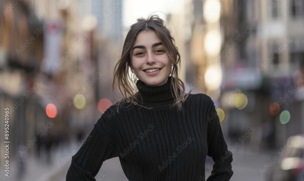 Fototapeta premium A young woman smiles at the camera. AI.
