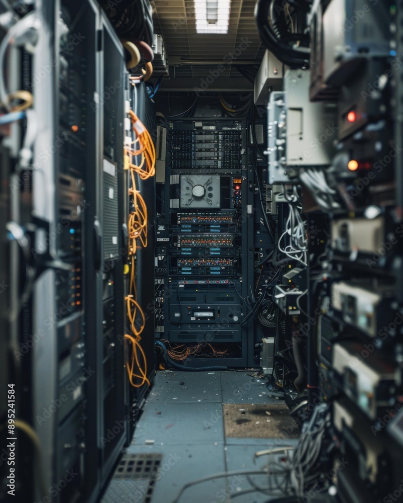 Rows of server racks in a data center. AI. Rows of server racks in a data center. AI.