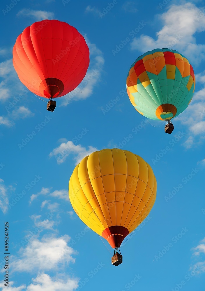 Fototapeta premium Three Colorful Hot Air Balloons Floating In The Sky