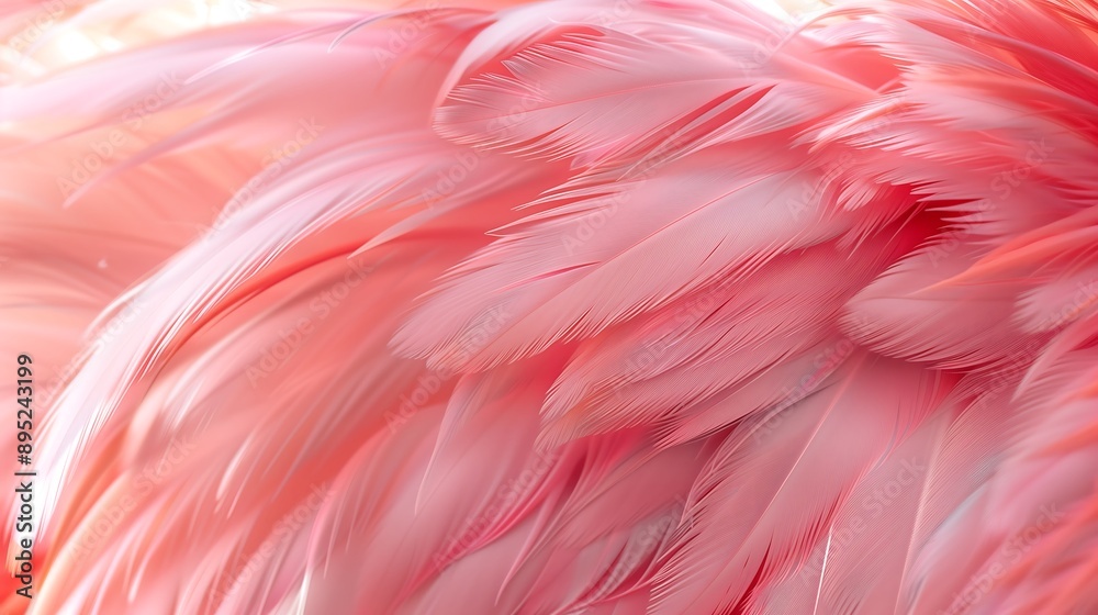 Close-up background with pastel pink flamingo feathers. Generative AI. Close-up background with pastel pink flamingo feathers. Generative AI.