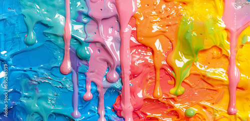 Colorful abstract background of different colored plastic melting and dripping while mixing together randomly.