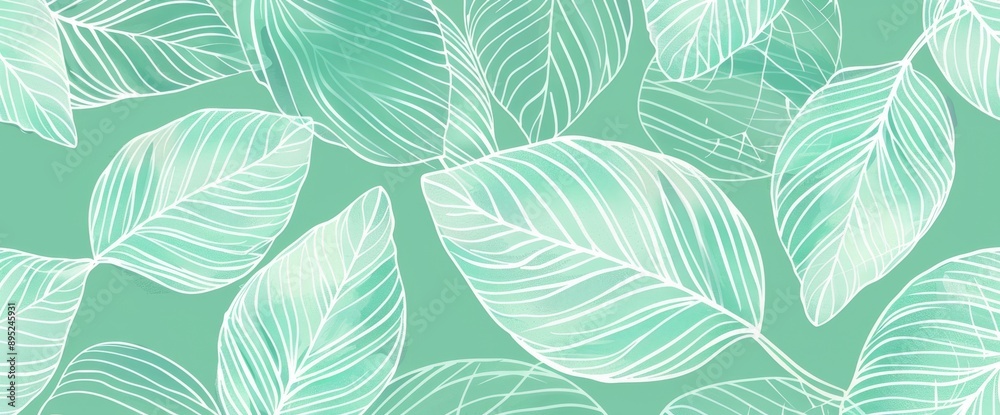 Fototapeta premium Decorative green tropical background with palm leaves for covers, backgrounds, and wallpaper